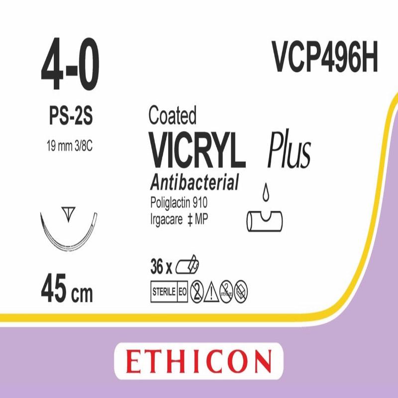 VICRYL PLUS непофарбований 45см M1.5 USP4/0 одна голка PS-2S PRIME, тип зворотньо-ріжуча Reverse Cutting, 19мм, 3/8 кола